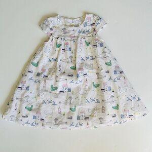 John‎ Lewis Dress Seaside Summer Scene Lighthouse White Size 2T 3T 2-3 Years
